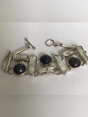 Sterling Mexico Bracelet with Mother-of-Pearl, Amethyst, And Smokey Quartz